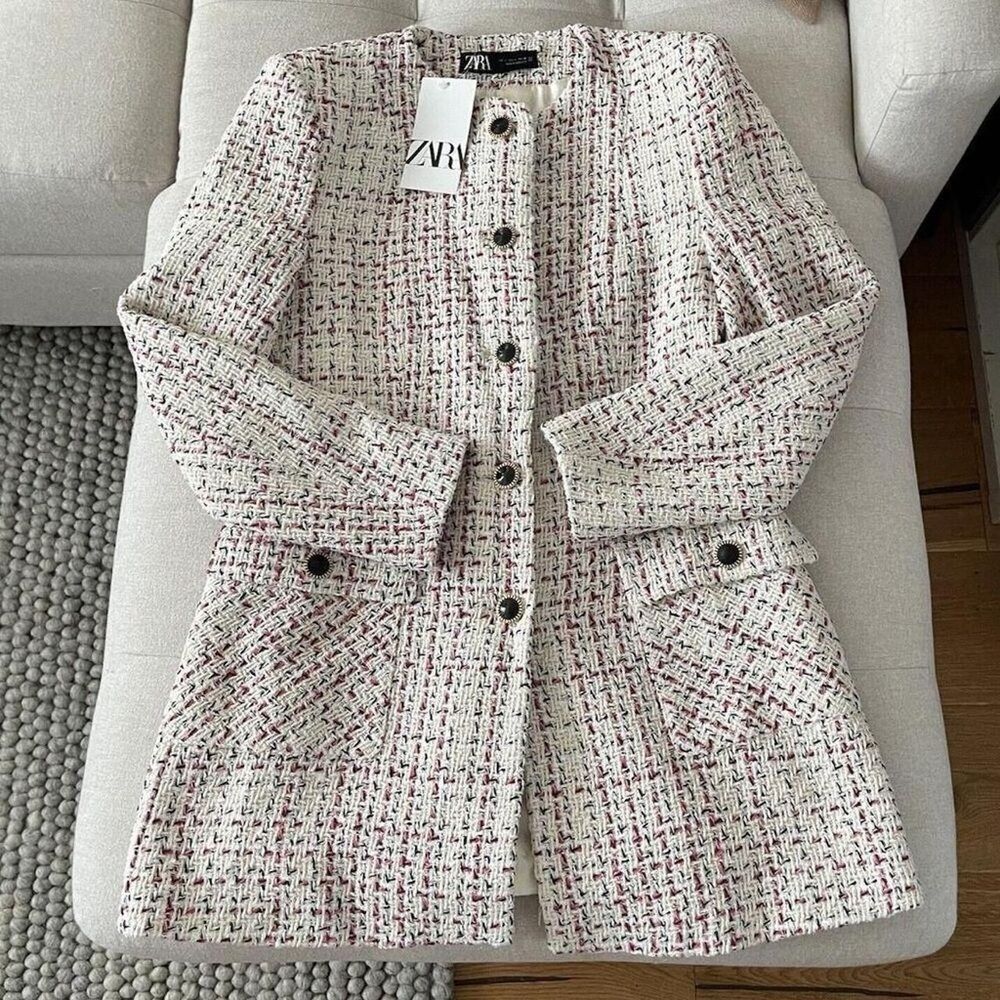 Zara Women's Pink and White Jacket